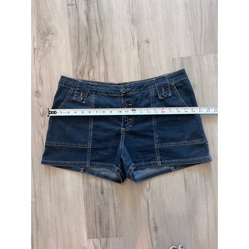 Vintage y2k Xhilaration Stretch Dark Wash Denim Button Fly Shorts Womens 15 - Picture 10 of 14
